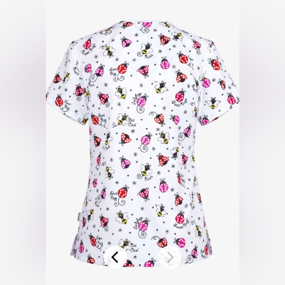 New Uniform Advantage Zavate Ava Therese lady bug bumble bee print scrub top XL - Picture 2 of 5